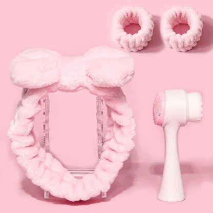 Facial Brush & Coral Fleece Hair Band Set