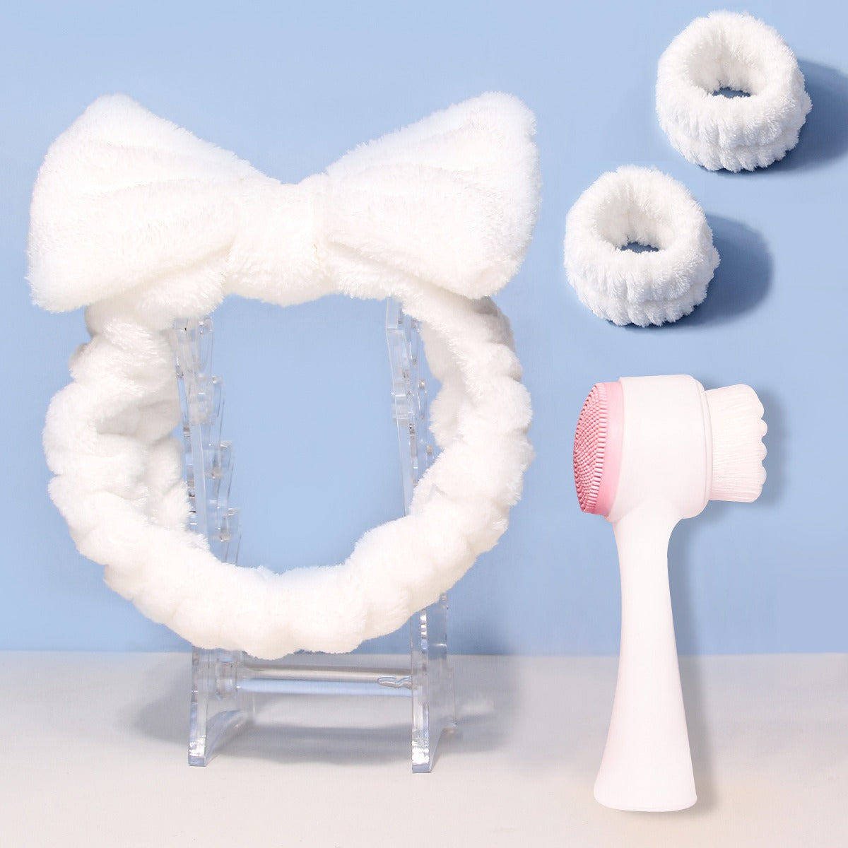Facial Brush & Coral Fleece Hair Band Set